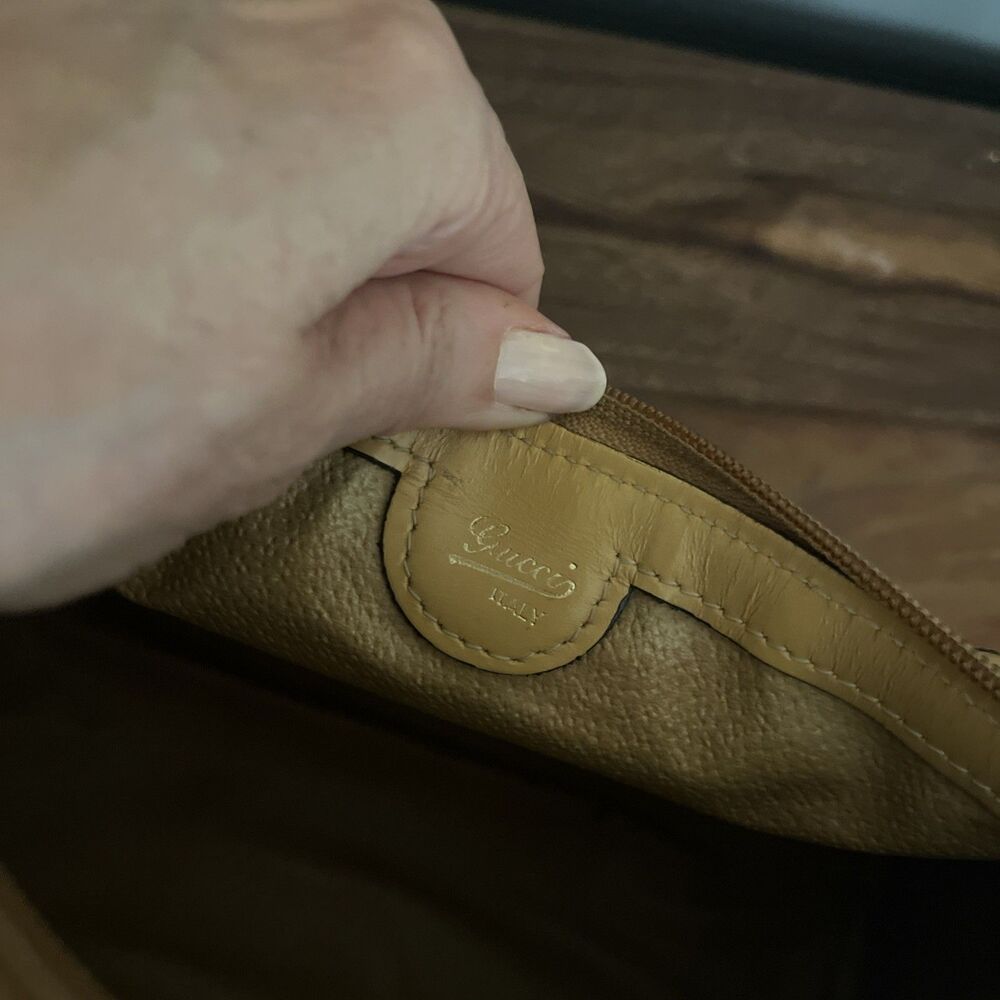 GUCCI Micro GG Sherry Line  Shoulder Bag Brown PVC & Leather Vintage Rare Tan - Picture 12 of 15